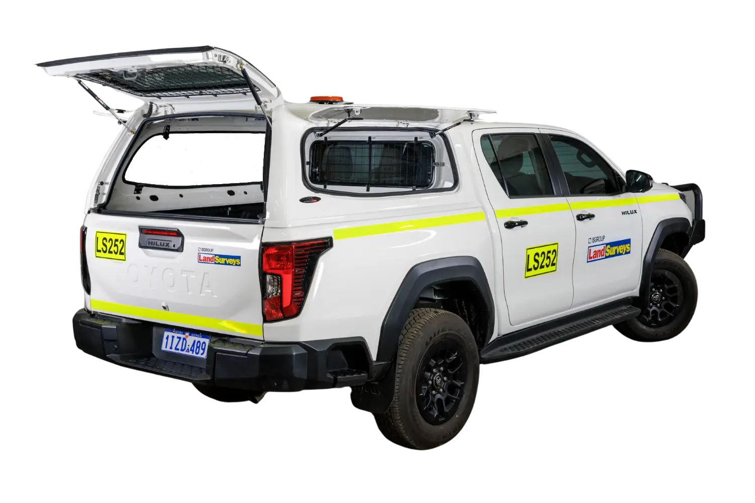Razorback Tradesman Canopy steel on a white Hilux